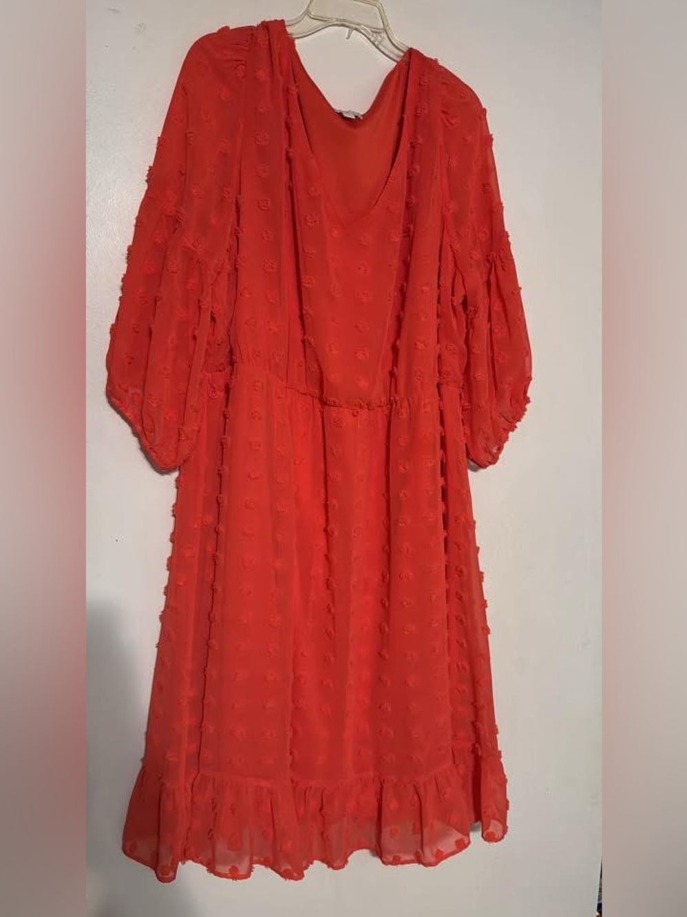 Women's Plus Size Orange Textured Dot Dress
